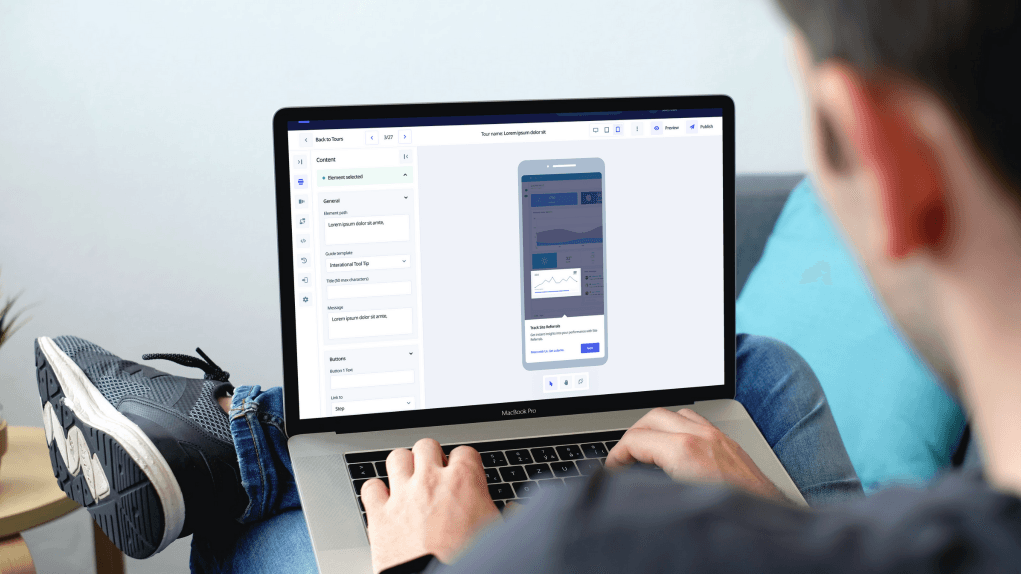 A photo of a man creating a mobile-optimized interactive product tour in StoryScale